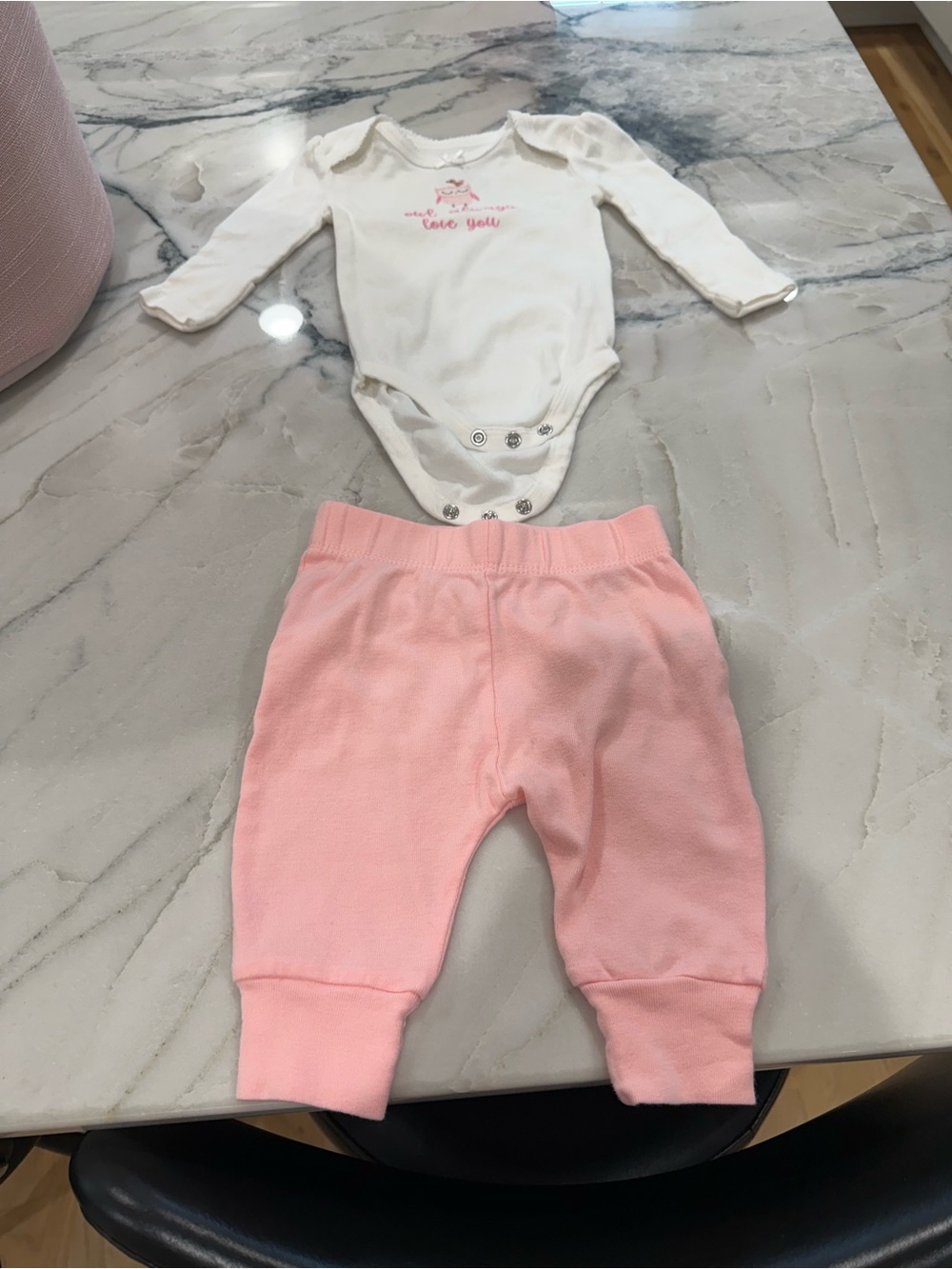 Long-Sleeve Cream Bodysuit and Pink Pants Baby Set